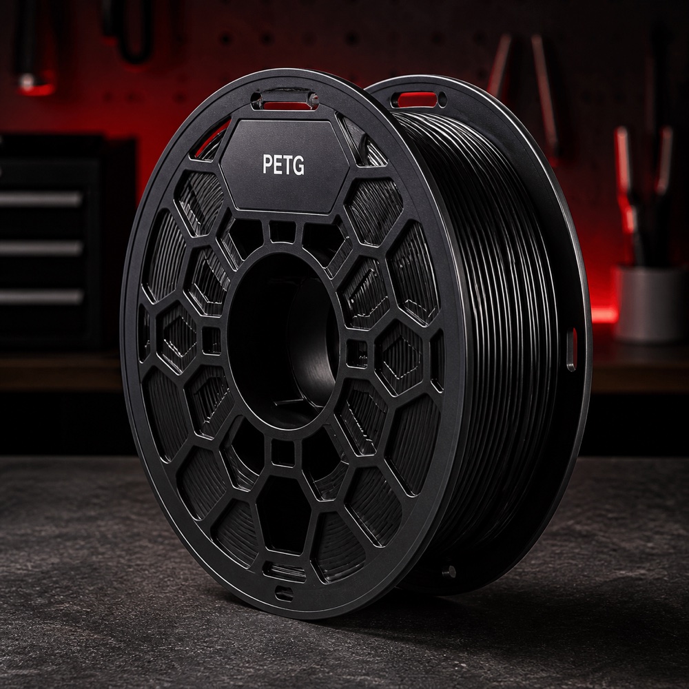 Representative black PETG filament spool