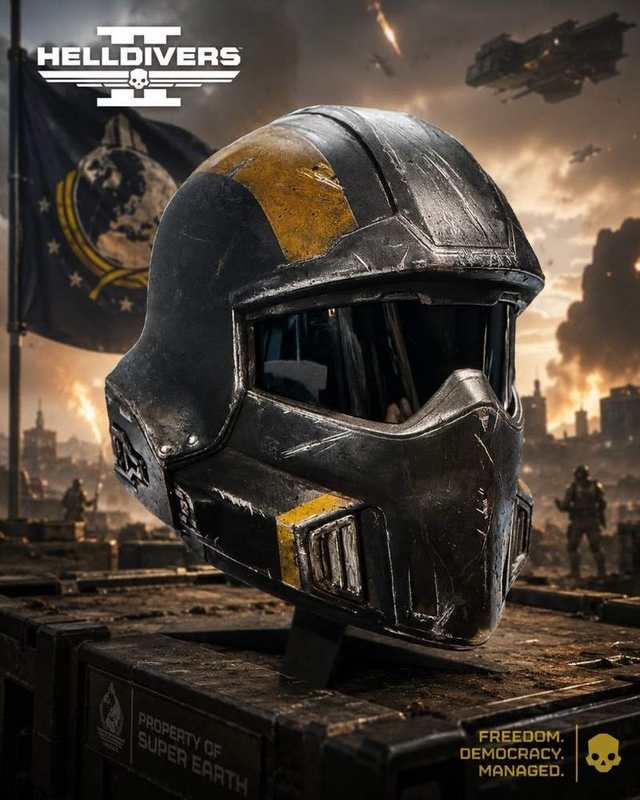 Helldivers Inspired Battle-Worn Helmet (Display Prop) detail image