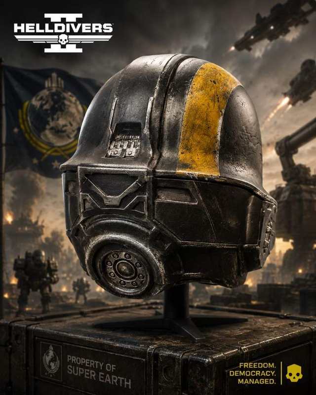 Helldivers Inspired Battle-Worn Helmet (Display Prop) detail image