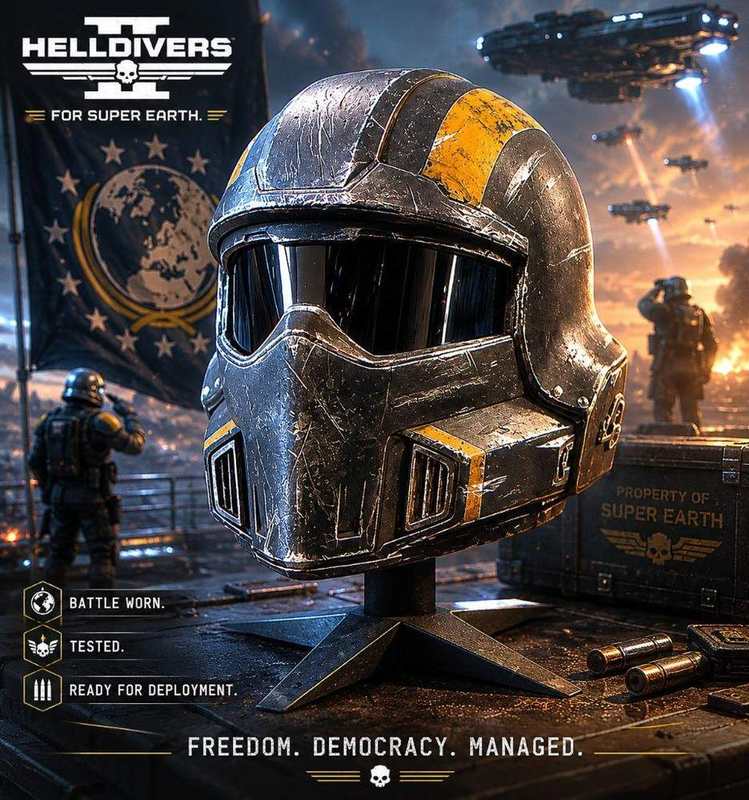 Helldivers Inspired Battle-Worn Helmet (Display Prop) detail image